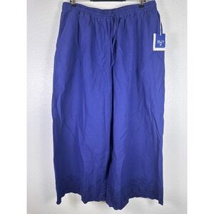 Roller Rabbit Target Blue Cotton Linen Embroidered Scallop Wide Leg Pants Large